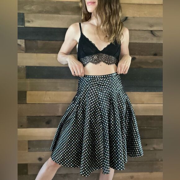90s / Y2K Rampage Knee Length Circle Skirt Black with Pastel Polka Dots - Picture 3 of 9